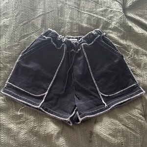 Undone Vintage Black Thick Cotton Black Drawstring Shorts